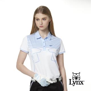 【Lynx Golf】女款吸汗速乾條紋配布公主線剪接短袖POLO衫/高爾夫球衫(白色)