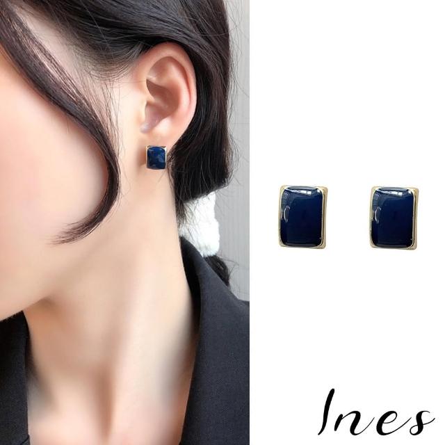【INES】韓國設計S925銀針法式方形滴釉復古耳環(2色任選)