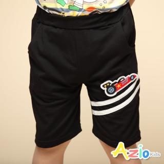 【Azio Kids 美國派】男童 短褲 跑車貼布棉質運動短褲(黑)