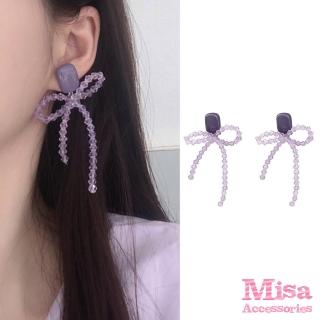 【MISA】韓國設計S925銀針香芋蝴蝶結水晶串珠氣質耳環