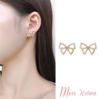 【MISS KOREA】韓國設計S925銀針縷空蝴蝶結浪漫珍珠耳環