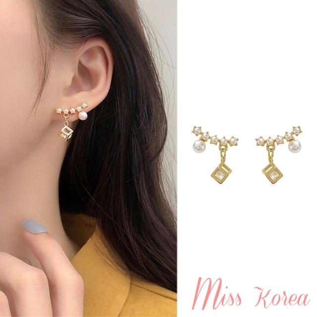 【MISS KOREA】韓國設計S925銀針優雅立體鋯石吊墜珍珠耳環