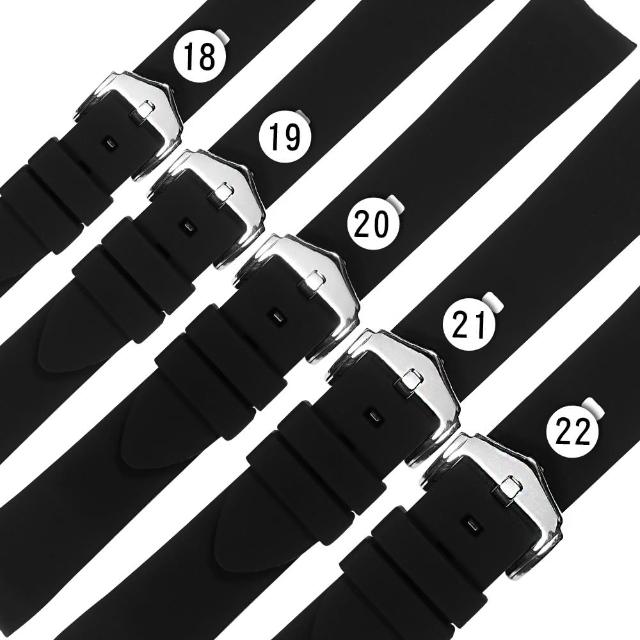 【Watchband】18.19.20.21.22 mm / 各品牌通用 弧口 舒適耐用 輕便運動型 矽膠錶帶(黑色)