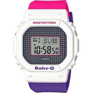 【CASIO 卡西歐】BABY-G 復古風撞色數位腕錶/桃紫x白(BGD-560THB-7)