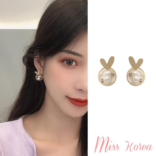 【MISS KOREA】韓國設計S925銀針甜美微鑲珍珠愛心氣質耳環