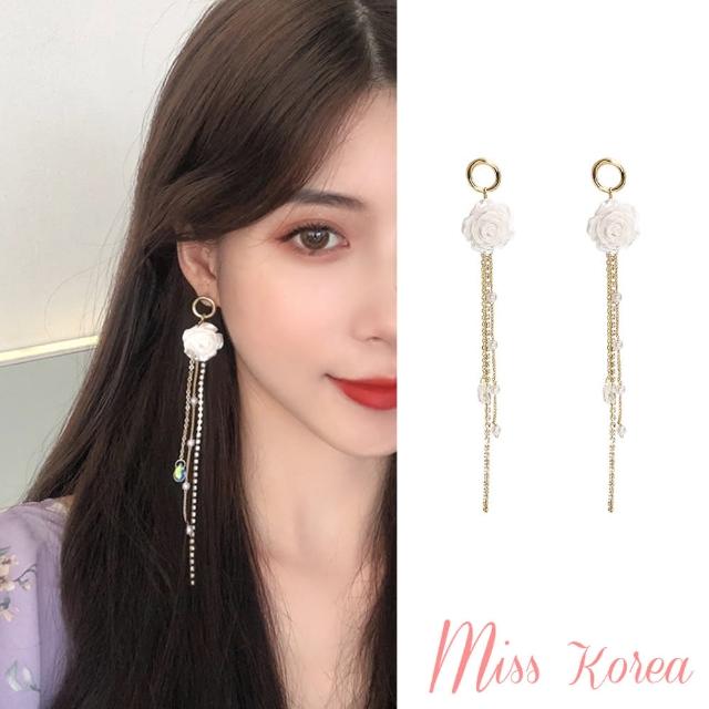 【MISS KOREA】韓國設計S925銀針氣質珍珠花朵長流蘇耳環