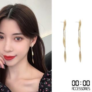 【00:00】韓國設計S925銀針個性復古葉片流蘇長耳環