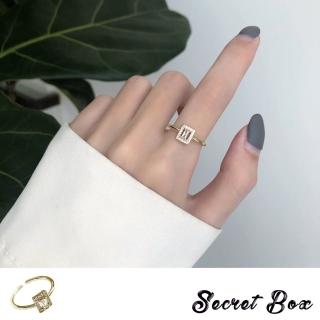 【SECRET BOX】韓國設計滿鑽華麗方晶寶石開口戒