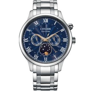 【CITIZEN 星辰】光動能時尚紳士月相錶-42mm/藍x銀 母親節 禮物(AP1050-81L)