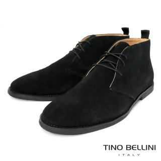 【TINO BELLINI 貝里尼】男款 牛皮休閒格調繫帶短筒男靴 H5T0002-1(黑)