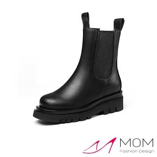 【MOM】真皮短靴 真皮中筒靴/真皮保暖機能輕量大底英倫風切爾西短靴/中筒靴(短靴款)