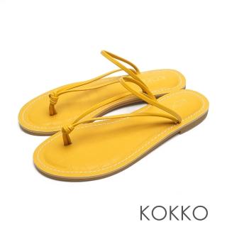 【KOKKO 集團】渡假風鱷魚壓紋超細帶牛皮夾腳涼拖鞋(亮麗黃)