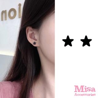 【MISA】韓國設計S925銀針黑色五角星星小巧氣質耳環