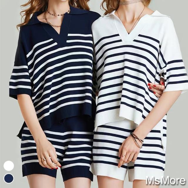 【MsMore】2021海軍風亮麗寬鬆針織2件式短褲套組#108955現貨+預購(2色)