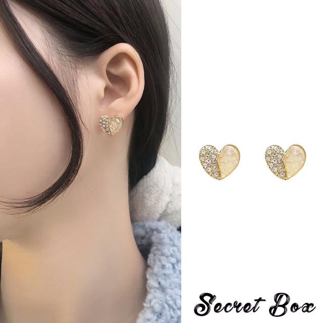 【SECRET BOX】韓國設計S925銀針氣質彩晶美鑽愛心耳環