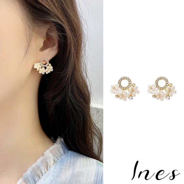 【INES】韓國設計S925銀針氣質花朵美鑽耳環