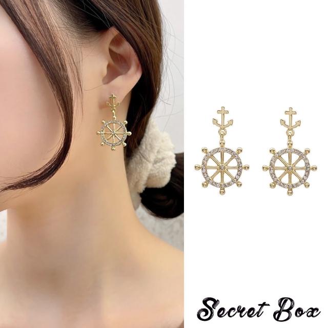 【SECRET BOX】韓國設計S925銀針經典船錨造型美鑽耳環