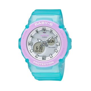 【CASIO 卡西歐】BABY-G 海洋風格系列/霓虹照明/42mm/湖水綠x紫(BGA-270-2A)