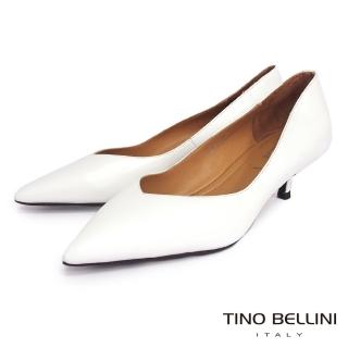 【TINO BELLINI 貝里尼】全羊皮V型鞋口中低跟鞋FCT0019(白)