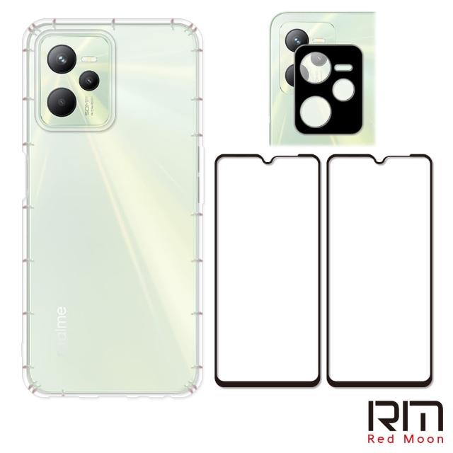 【RedMoon】realme C35 手機殼貼4件組 空壓殼-9H玻璃保貼2入+3D全包鏡頭貼
