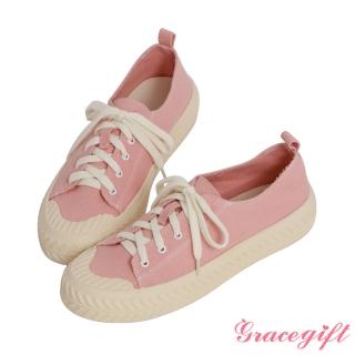 【Grace Gift】素面帆布休閒餅乾鞋(粉紅)