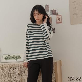 【MO-BO】舒適棉質條紋配色上衣(上衣)