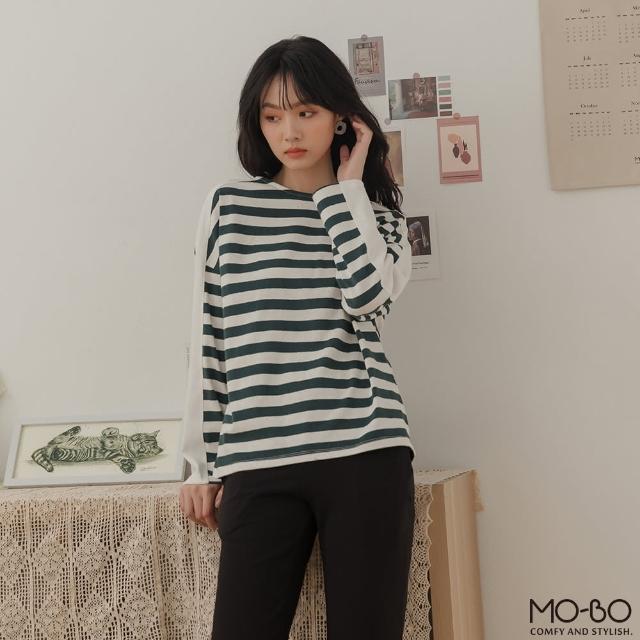 【MO-BO】舒適棉質條紋配色上衣(上衣)