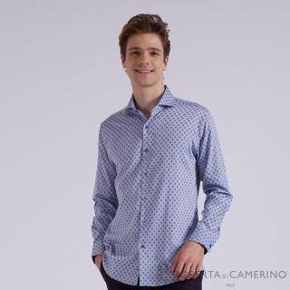【ROBERTA 諾貝達】男裝 合身版 圓點的品味創意 長袖襯衫(藍)