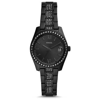 【FOSSIL】IT’S BLACK 極黑現代感黑水鑽腕錶-黑/33mm(ES4508)