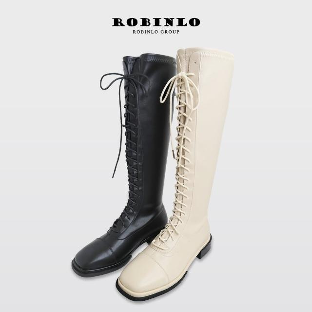 【Robinlo】帥氣時髦馬甲綁帶長靴HALLEY(極簡黑/奶油白)