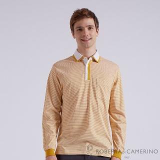 【ROBERTA 諾貝達】男裝 修飾身型 機能純棉長袖POLO棉衫(橘黃)