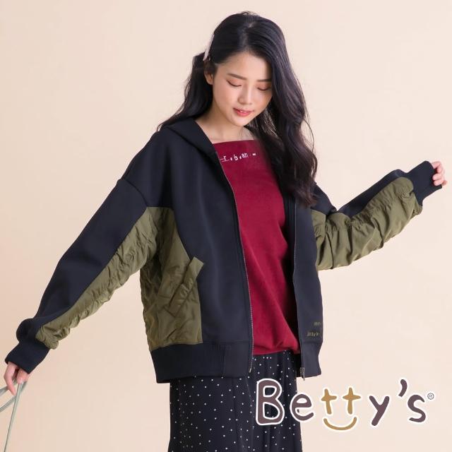 【betty’s 貝蒂思】率性休閒拼接連帽外套(黑色)