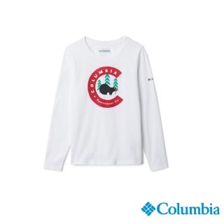 【Columbia 哥倫比亞】童款- LOGO有機棉長袖上衣-白色(UAB50710WT / 有機棉)