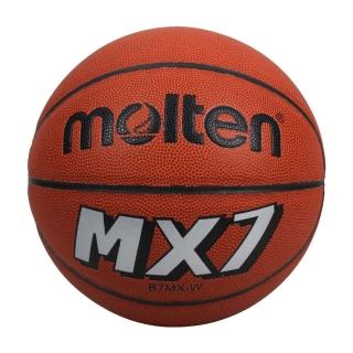 【MOLTEN】8片貼合成皮籃球-平溝-7號球 室外 訓練 橘黑銀(B7MX-W)