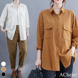 【ACheter】日式純色時尚工裝大碼寬鬆襯衫#110883現貨+預購(3色)