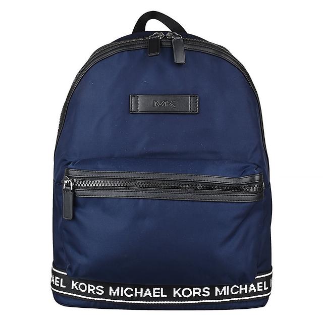 【Michael Kors】MICHAEL KORS KENT銀字LOGO字母織帶設計尼龍拉鍊後背包(藍)