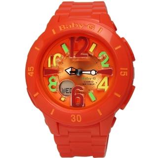 【CASIO 卡西歐】夏日風情 亮彩立體雙顯腕錶 橘色 40mm(BGA-171-4B2)