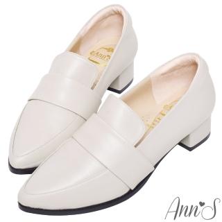 【Ann’S】時髦復古2.0-頂級綿羊皮韓系粗跟樂福休閒便鞋3.5cm(米白)