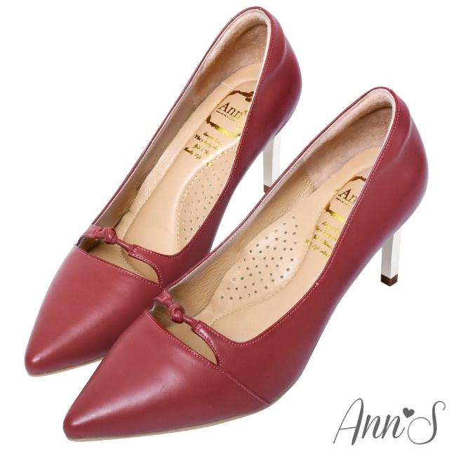 【Ann’S】氣質融合-綿羊皮造型單結尖頭電鍍直跟鞋7.5cm(紅)