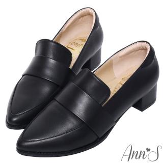【Ann’S】時髦復古2.0-頂級綿羊皮韓系粗跟樂福休閒便鞋3.5cm(黑)