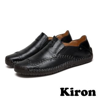 【Kiron】平底樂福鞋 樂福鞋/復古縫線拼接時尚休閒樂福鞋-男鞋(黑)