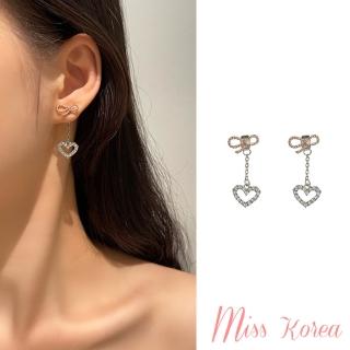 【MISS KOREA】韓國設計925銀針美鑽愛心法式蝴蝶結造型耳環