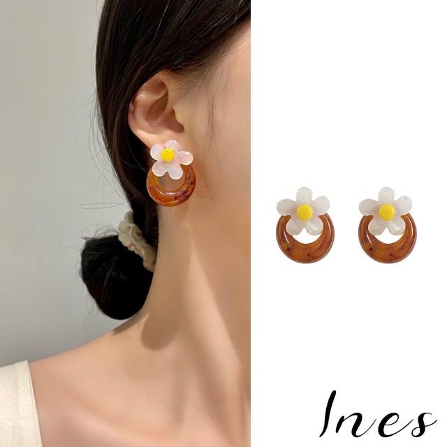 【INES】韓國設計925銀針醋酸花朵法式復古造型耳環