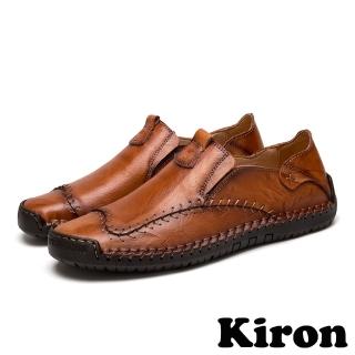 【Kiron】平底樂福鞋 樂福鞋/復古縫線拼接時尚休閒樂福鞋-男鞋(紅棕)