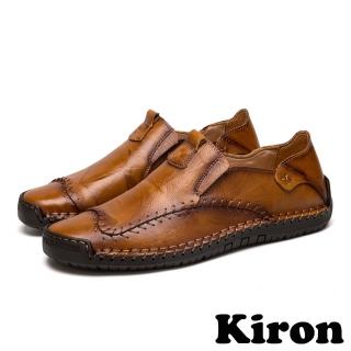 【Kiron】平底樂福鞋 樂福鞋/復古縫線拼接時尚休閒樂福鞋-男鞋(黃棕)