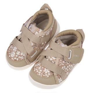 【布布童鞋】日本IFME童趣小花卡其色超輕量寶寶機能學步鞋(P1Z611I)