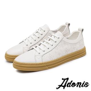 【Adonis】真皮板鞋 牛皮板鞋/真皮頭層牛皮復古數字印花造型休閒板鞋-男鞋(白)