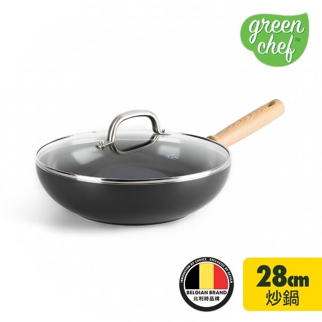 【GreenChef】greenpan 東京木紋系列28cm陶瓷不沾鍋炒鍋(加蓋-鋯石黑)