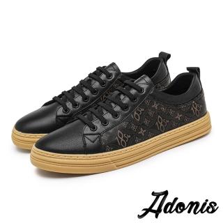 【Adonis】真皮板鞋 牛皮板鞋/真皮頭層牛皮復古數字印花造型休閒板鞋-男鞋(黑)