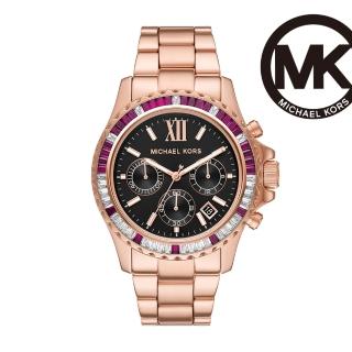【Michael Kors 官方直營】Everest 撞色錶圈三眼計時女錶 玫瑰金不鏽鋼鍊帶 手錶 42MM MK6972